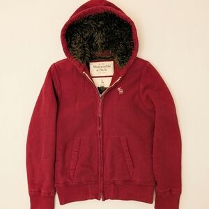 Vintage Abercrombie & Fitch Burgundy Hooded Sweatshirt Faux Fur Lining Rare.